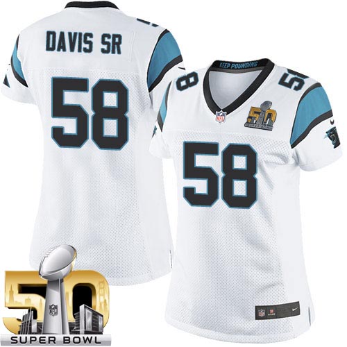 Women's Limited Thomas Davis Super Bowl L Nike Jersey White Road - #58 NFL Carolina Panthers